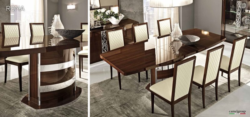Camel Group Camel Group Roma Walnut High Gloss Extending Dining Table With 6 Chair