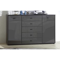 WIEMANN Tokio Bedside Combination dresser with 5 large pull-outs in Graphite Glass finish  WIEMANN Tokio Bedside Combination dresser with 5 large pull-outs in Graphite Glass finish