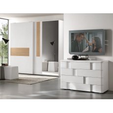 Euro Design Levante Sliding Door Wardrobe White With Warm Elm Highlight & Mirror