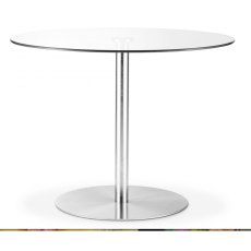 JULIAN BOWEN MILAN ROUND GLASS BRUSHED STEEL PEDESTAL TABLE