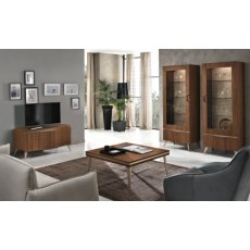 Saltarelli Emozioni Walnut 1 Door Display Cabinet With Upholstered Back