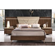Saltarelli Emozioni Walnut Bed With Upholstered Headboard and Nightstand Back Panels, Sides and Foot Saltarelli Emozioni Walnut Bed With Upholstered Headboard and Nightstand Back Panels, Sides and Foot