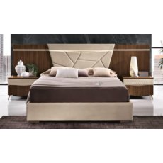 Saltarelli Emozioni Walnut Bed With Upholstered Headboard and Nightstand Back Panels, Upholstered Si Saltarelli Emozioni Walnut Bed With Upholstered Headboard and Nightstand Back Panels, Upholstered Si