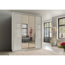 Wiemann Monaco 4 Door 2 Centre Crystal Mirror and White Glass Front Wiemann Monaco 4 Door 2 Centre Crystal Mirror and White Glass Front