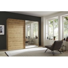 Wiemann Korfu 200 cm 2 Door Sliding Wardrobe in Bianco Oak carcase colour and right mirror door Wiemann Korfu 200 cm 2 Door Sliding Wardrobe in Bianco Oak carcase colour and right mirror door