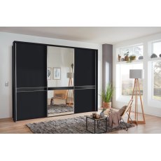 Wiemann Rialto 250 cm 3 Door Sliding Door Wardrobe In Graphite With Middle Crystal Mirror Cross Trim In Graphite Wiemann Rialto 250 cm 3 Door Sliding Door Wardrobe In Graphite With Middle Crystal Mirror Cross Trim In Graphite