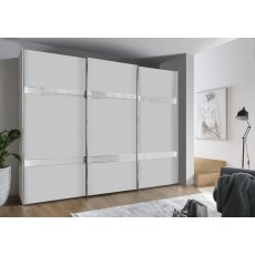 Wiemann Rialto 250 cm3 Door Sliding Door Wardrobe with Front in White Glass and 2 Cross Trim with White Glass Finish Wiemann Rialto 250 cm3 Door Sliding Door Wardrobe with Front in White Glass and 2 Cross Trim with White Glass Finish