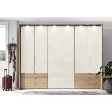 Wiemann Serena Plus 300 cm 6 Door 3 Drawer Left and Right Bi-Fold Panorama Wardrobe with Champagne Glass Front Wiemann Serena Plus 300 cm 6 Door 3 Drawer Left and Right Bi-Fold Panorama Wardrobe with Champagne Glass Front