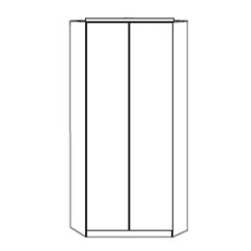 Walk-in corner unit with swing doors with mirrored door Plain front, with round edge W130cm x H240cm x D127cm