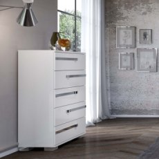 Status Volare Modern Italian White High Gloss 5 Drawer Tall Chest Status Volare Modern Italian White High Gloss 5 Drawer Tall Chest