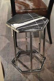 Stone International Italy Stone International Hexagonal Accent Table - Marble top and Polished Steel base