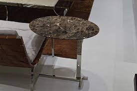 Stone International Italy Stone International Flamingo Oval Accent Table  - Marble top and Polished Steel base