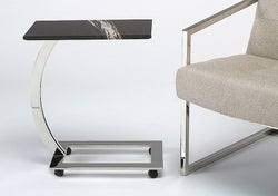 Stone International Italy Stone International Tray Marble Accent Table - Black Glass and Polished Steel Base