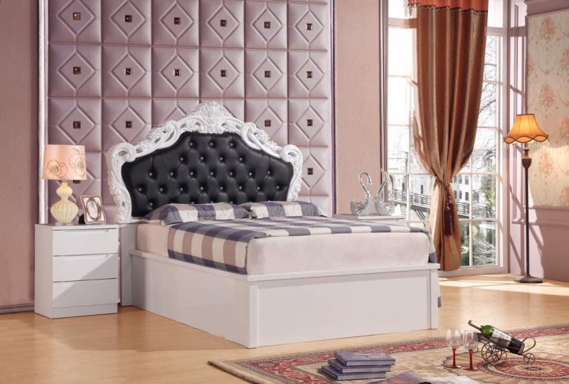 Dream Home Furnishings Francis High Gloss Storage Bed With Leather Headboard