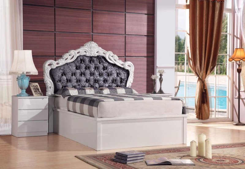 Dream Home Furnishings Francis High Gloss Storage Bed With Crushed Velvet Headboard