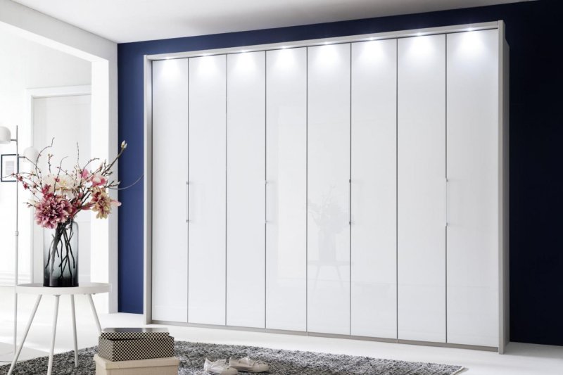 Wiemann German Furniture WIEMANN Monaco2000 8 Door Wardrobe with bi-fold doors in White Glass Finish