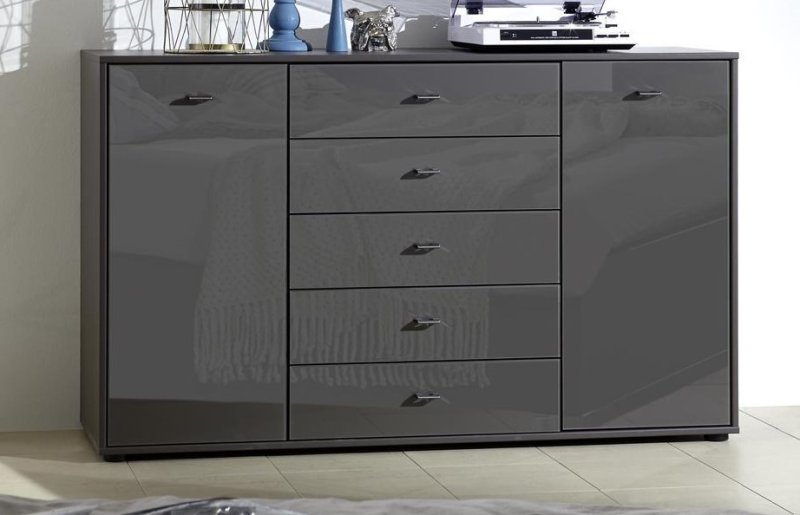 Wiemann German Furniture WIEMANN Tokio Bedside Combination dresser with 5 large pull-outs in Graphite Glass finish 