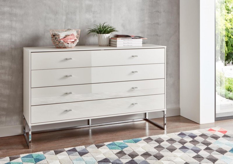 Wiemann German Furniture WIEMANN Vigo Occasional Furniture with 4 drawers and Angled feet in White Finish