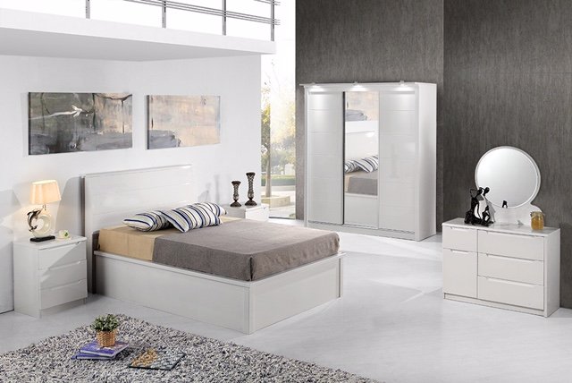 Dream Home Furnishings Rugby White High Gloss Storage Bed With White Slim Headboard