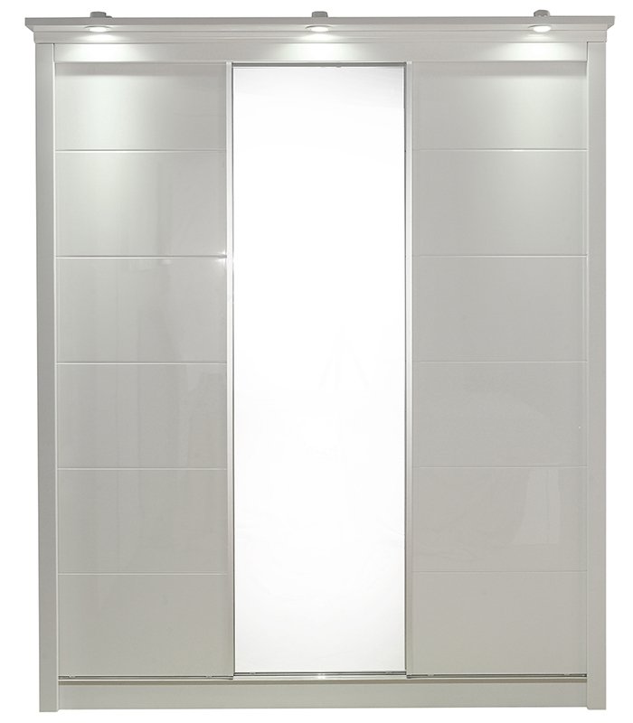 Dream Home Furnishings Rugby White High Gloss 3 Door Wardrobe With Light
