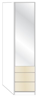 Wiemann German Furniture 1 Door Left Hinged Parsol Mirror Door with 2 Drawers 50cm in Carcase Colour