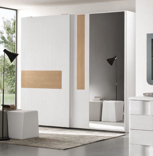 Euro Design Euro Design Levante Sliding Door Wardrobe White With Warm Elm Highlight & Mirror