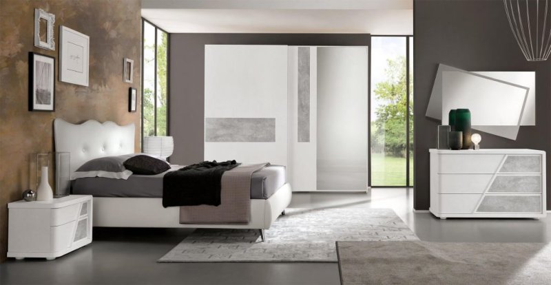 Euro Design Euro Design Levante Sliding Door Wardrobe White With Grey Highlight & Mirror