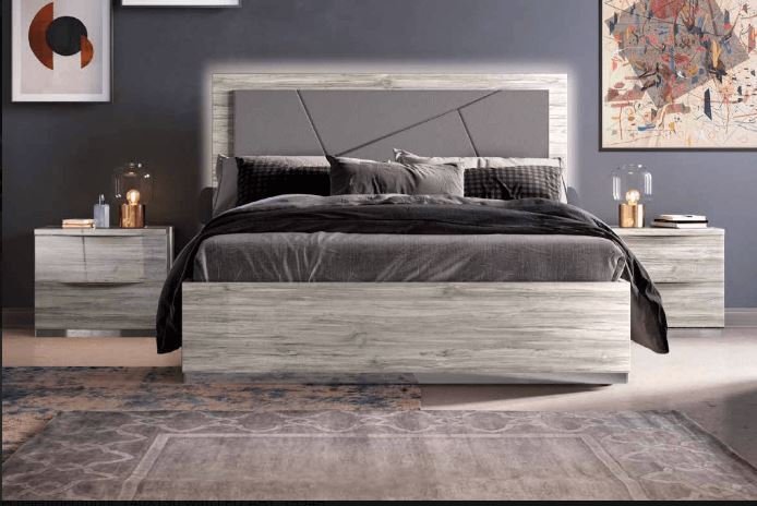 Euro Design Euro Design Diana Bed with Upholstered Headboard and LED Lighting