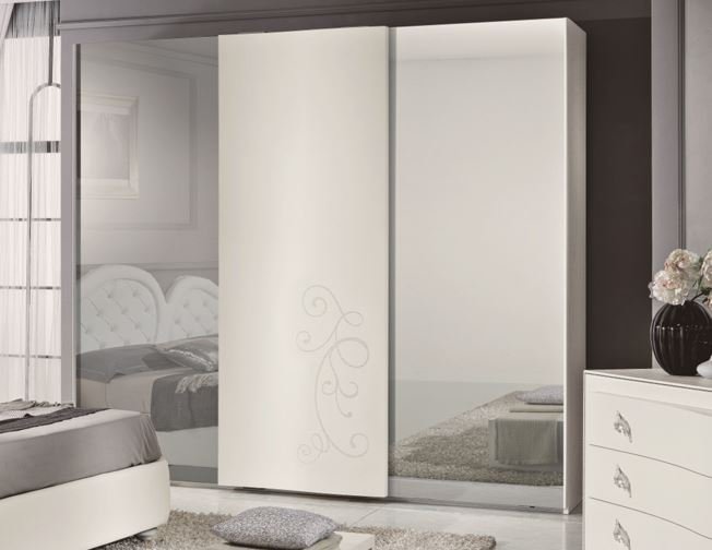 Euro Design Euro Design Chanel White Ash 3 Door Sliding Wardrobe With Mirror