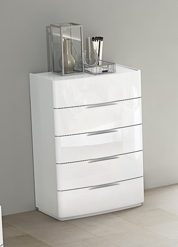 GCL Bedrooms Eleanor White High Gloss 5 Drawer Chest