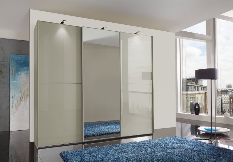 Wiemann German Furniture 3 Door Sliding Wardrobe With Champagne Glass And Mirror And Two Panels