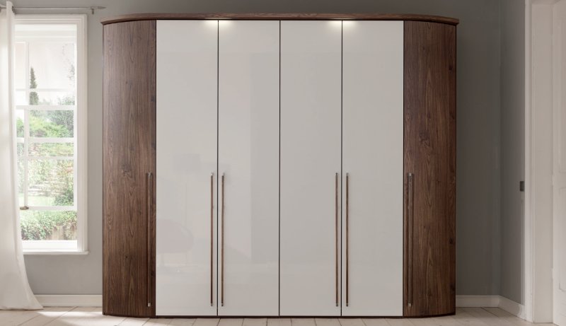 Nolte German Furniture HORIZONT 100 -  Oak and Polar White Finish Combination Wardrobe with Rounded Element at the sides