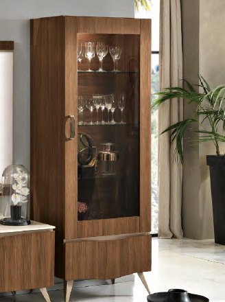 Saltarelli Mobili Saltarelli Emozioni Walnut 1 Door Display Cabinet With Wooden Back