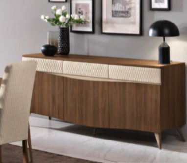 Saltarelli Mobili Saltarelli Emozioni Walnut 3 Door Console With Wooden Top and Upholstered Drawers