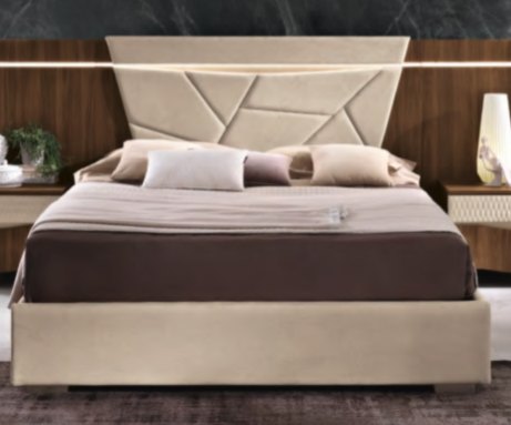 Saltarelli Mobili Saltarelli Emozioni Walnut Bed With Upholstered Headboard and Upholstered Sides