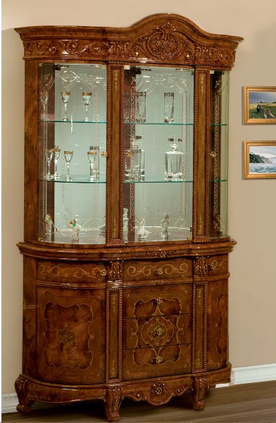 Saltarelli Mobili Saltarelli Versailles Walnut Vetrina 3/doors glass cupboard with Drawers
