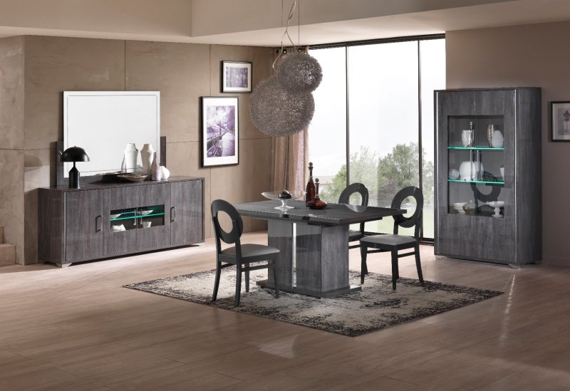 San Martino Italy San Martino Armony Grey Extending Dining Set With  6 Oval Back Chairs