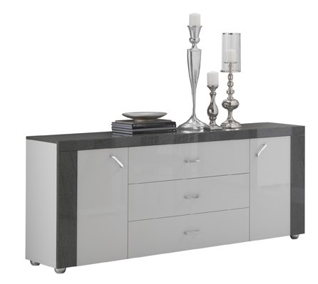 San Martino Italy San Martino New Ascot 2 Door Sideboard with 3 Drawers in White and Grey High Gloss