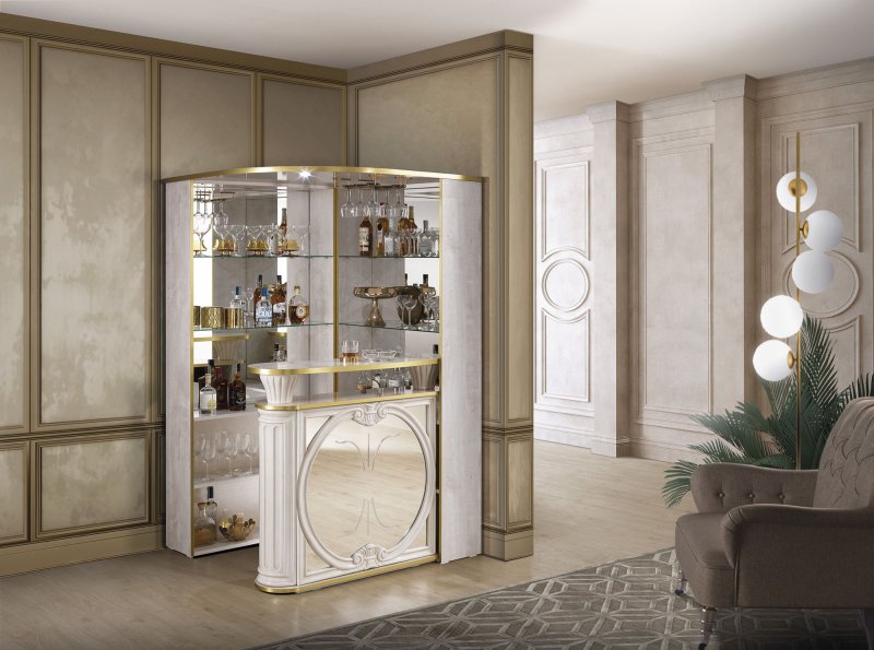 Accadueo H2O H2O Design Aurora Beige Radica-Gold Mirror Bar Unit