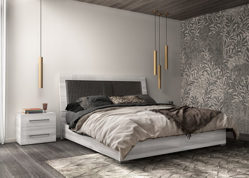 Status SRL Italy Status Mia Silver Bed With Upholstered Headboard