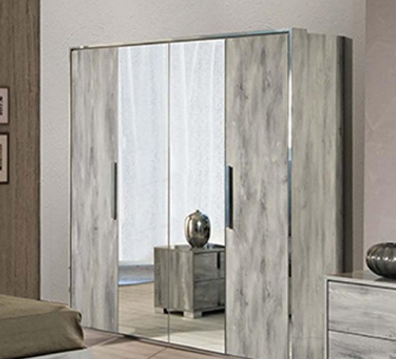 Accadueo H2O H2O Design Serena Light Grey 4 Door Wardrobe (2 Central Mirrors)