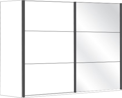 2 Door Sliding Wardrobe with 1 Right Pebble Grey Glass and 1 Left Wooden Door in Carcase Colour, all