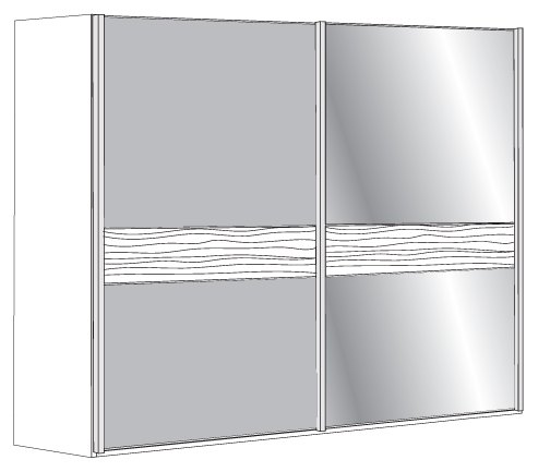 2 Door Sliding Wardrobe with 1 Right Crystal Mirror and 1 Left Pebble Grey Glass with 2 Panels