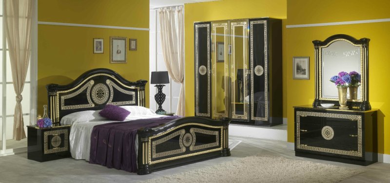 Ben Company Ben Company New Serena Black & Gold Bed Room Group with 6 Door Wardrobe