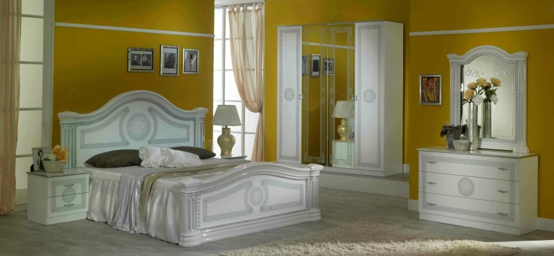 Ben Company Ben Company New Serena White & Silver Bed Room Group with 4 Door Wardrobe