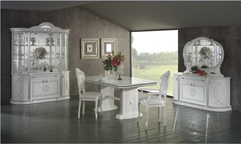 Ben Company Ben Company New Venus White & Silver Dining Set with Rectangular Table