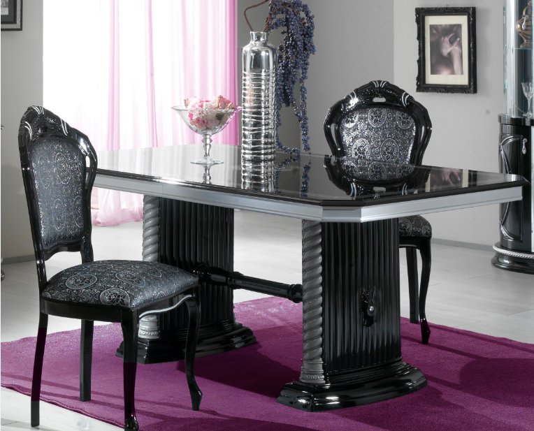 Ben Company Ben Company New Venus Black & Silver Dining Set with Rectangular Table
