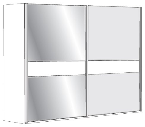 2 Door Sliding Wardrobe with 1 Right Crystal Mirror and 1 Left Pebble Grey Glass with 5 Panels
