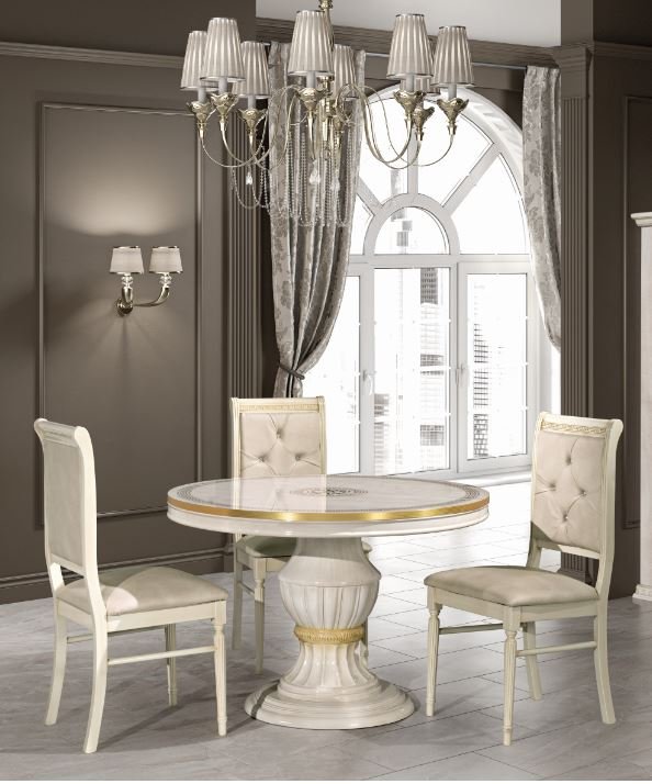 Accadueo H2O H2O Design Aurora Beige and Gold Round Extendable Table