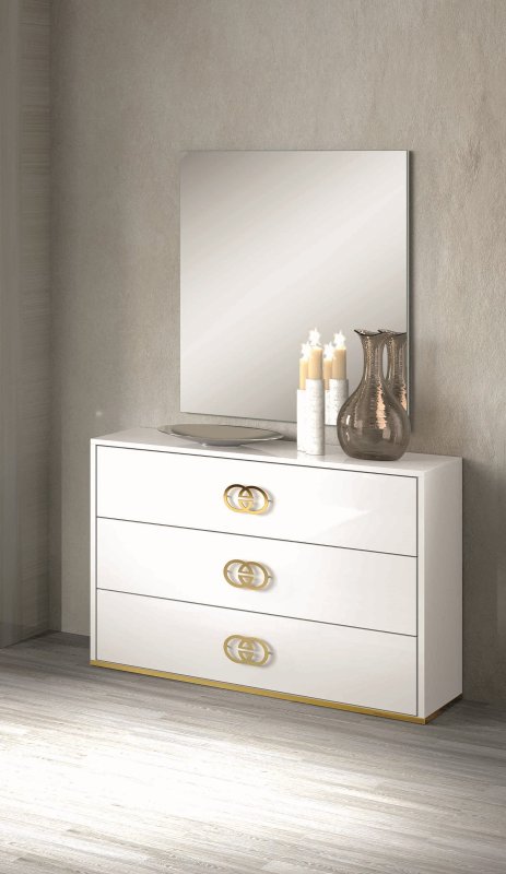 Accadueo H2O H2O Design Vogue White and Gold Dresser With Mirror